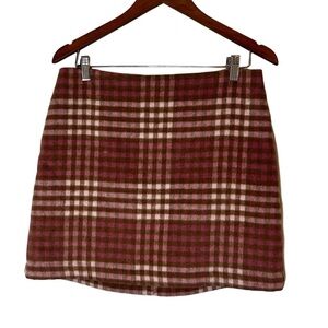 Joie Pink and Brown Shepherd Check Plush Plaid Lined Mini Skirt-Size Medium